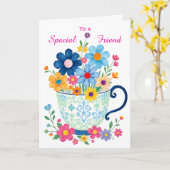 Special Friend Teacup & Flower Birthday Kaart (Gele Bloem)