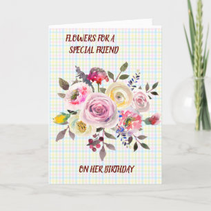 Special Friend Watercolor Floral Birthday Wishes Kaart