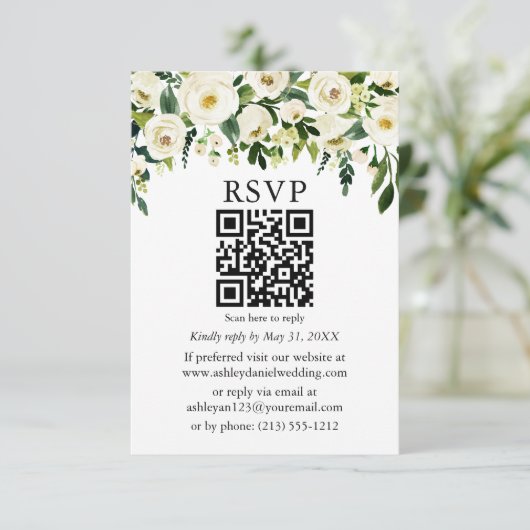 Special - Groen Wit Bloemen QR Bruiloft RSVP (Staand voorkant)