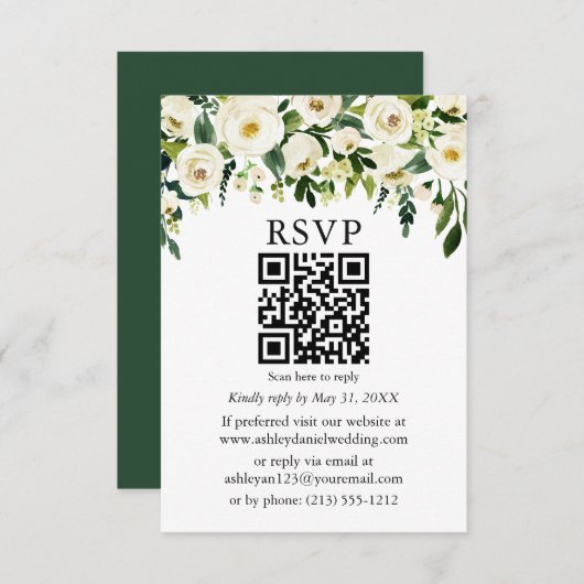 Special - Groen Wit Bloemen QR Bruiloft RSVP (Voorkant / Achterkant)
