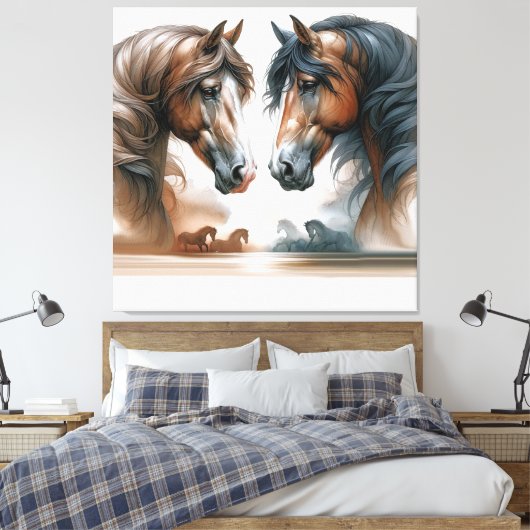 Special Horses Brown Canvas Afdruk (Insitu (Slaapkamer))