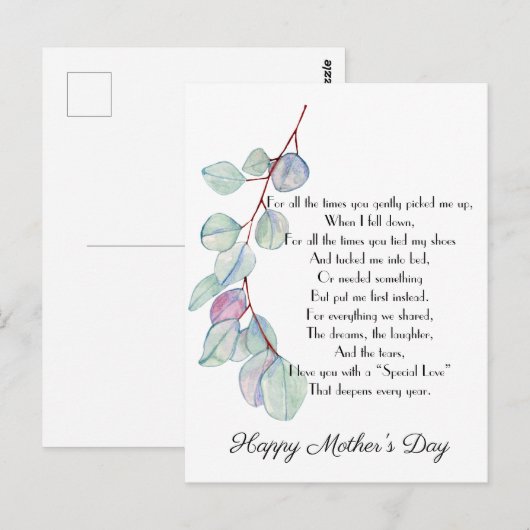 Special Love Moederdag Poem Briefkaart (Voorkant / Achterkant)
