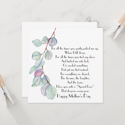 Special Love Moederdag Poem Flat Kaart (Voorkant / Achterkant in situ)