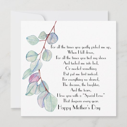 Special Love Moederdag Poem Flat Kaart (Voorkant)