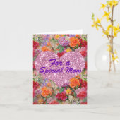 Special Mam Roze Heart Colorful Spring Flowers Kaart (Gele Bloem)