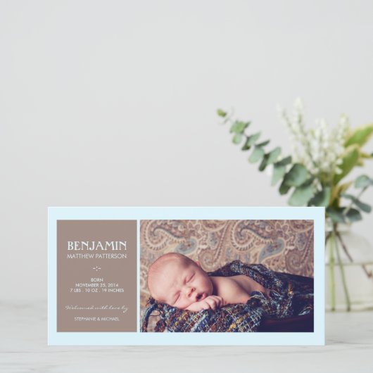 Special Moment Foto Baby Boy Geboorteaankondiging Aankondiging (Staand voorkant)