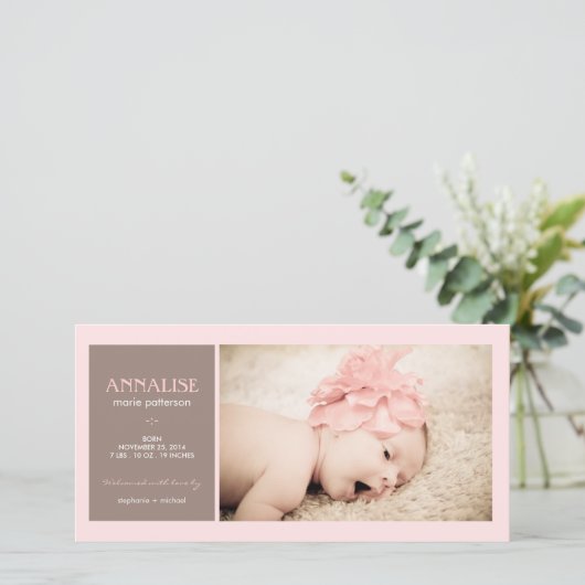 Special Moment Foto Baby Meisje Geboorteaankondigi Aankondiging (Staand voorkant)