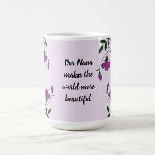 Special Nana maakt wereld prachtige Paarse Floral Koffiemok