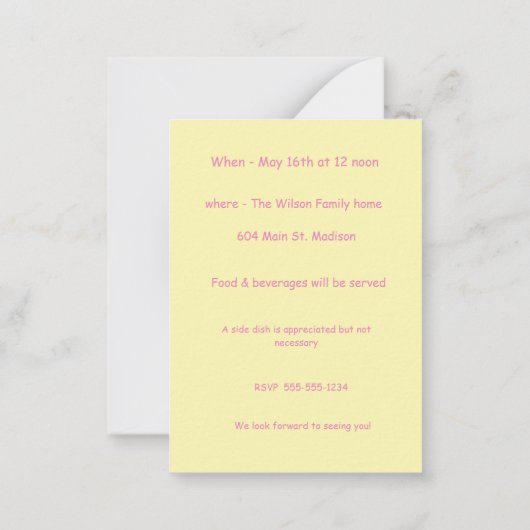 Special Needs Baby Meisje Verjaardag Uitnodiging (Achterkant)