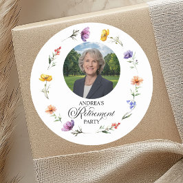 Special Photo Elegant Floral Retirement Party  Ronde Sticker
