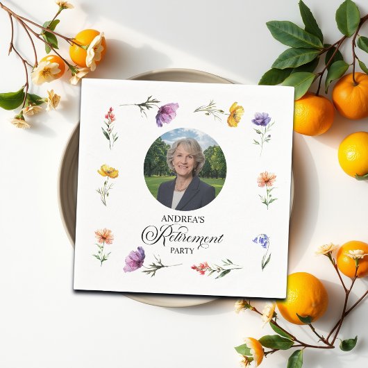 Special Photo Elegant Floral Retirement Party Servet