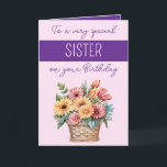 Special Sister gerbera paarse roze verjaardag Kaart<br><div class="desc">Vier de speciale dag van je zus met een levendig boeket Gerbera-madeliefjes,  symbool voor vreugde,  liefde en vriendschap! Deze vrolijke bloemen zijn de perfecte manier om te shows hoeveel ze voor je betekent. Personaliseer uw verjaardagskaart met een oprechte boodschap. Roze / Paarse</div>