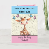 Special Sister giraffe kinder blauwe verjaardag Kaart (Voorkant)