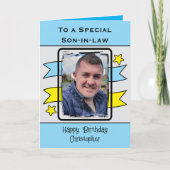 Special Son in law blauw geel foto verjaardag Kaart (Voorkant)