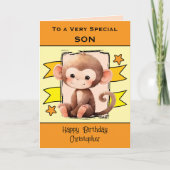 Special Son Monkey kinder oranje verjaardag Kaart (Voorkant)