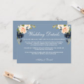 Special - Stoffige blauwe perzik bruiloft details Kaart (Voorkant / Achterkant in situ)