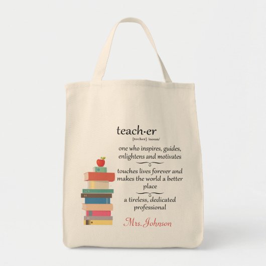 Special Teacher Definition Books Apple Name Custom Tote Bag (Voorkant)
