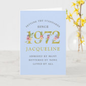 Speciale 50e verjaardag 1972 Blue Gold Floral Kaart (Gele Bloem)