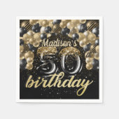 Speciale 50e verjaardag zwarte goudballon servet (Voorkant)