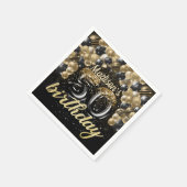 Speciale 50e verjaardag zwarte goudballon servet (Hoek)