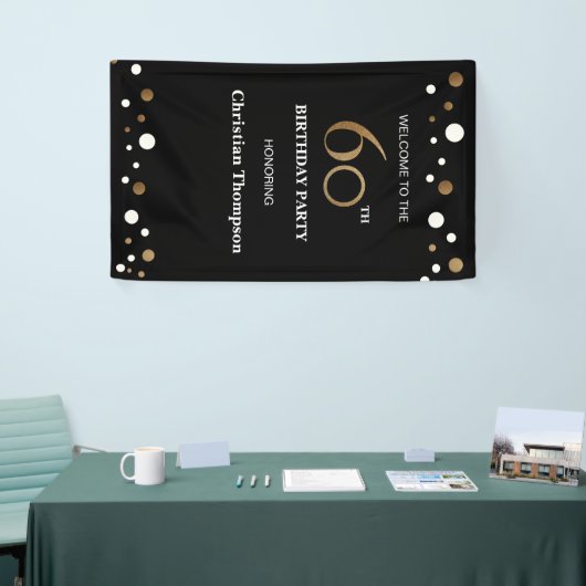 Speciale 60e verjaardag Gold en zwarte stippen Spandoek (Beurs)