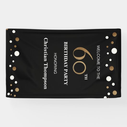 Speciale 60e verjaardag Gold en zwarte stippen Spandoek (Horizontaal)