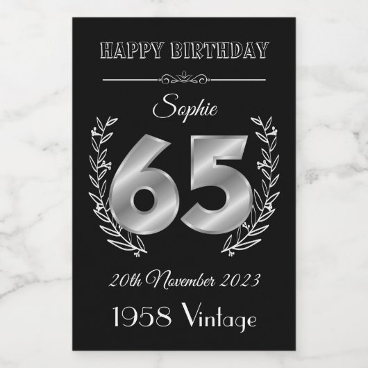 Speciale 65e verjaardag Mini Wine Bottle Labels Wijn Etiket (Enkel label)