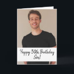 Speciale aangepaste foto Son 30th Birthday Kaart<br><div class="desc">Special Custom Photo Son 30th Birthday, een uniek ontwerp gemaakt voor iedereen die op zoek is naar iets speciaals voor hun zoon op zijn verjaardag. Het ontwerp heeft een aangepaste foto aan de voorkant met aanpasbare tekst die u kunt personaliseren, dus aarzel niet om deze aan te passen om uw...</div>