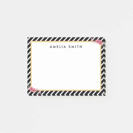 Speciale afbeelding Zwarte Stripes Roze bloemen Post-it® Notes (Voorkant)