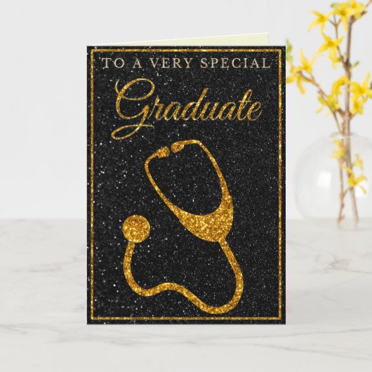 Speciale Afstuderen Gold Glitter Doctor Kaart (Gele Bloem)