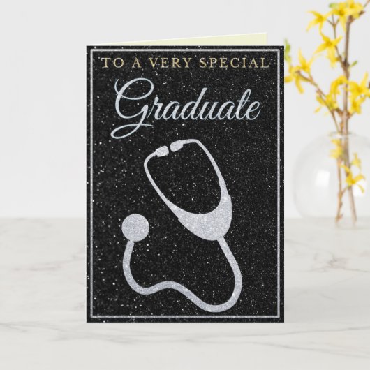 Speciale Afstuderen Zilver Glitter Doctor Kaart (Gele Bloem)