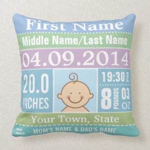 Speciale babyjongen geboorte Stats Pillow Kussen