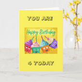 SPECIALE BALLOON WIST OP *4e BIRTHDAY* KAART (Gele Bloem)