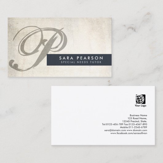 Speciale behoeften Tutor Grunge Monogram BusinessC Visitekaartje (Voorkant / Achterkant)