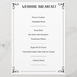 Speciale beschrijving in het huwelijksmenu. menu