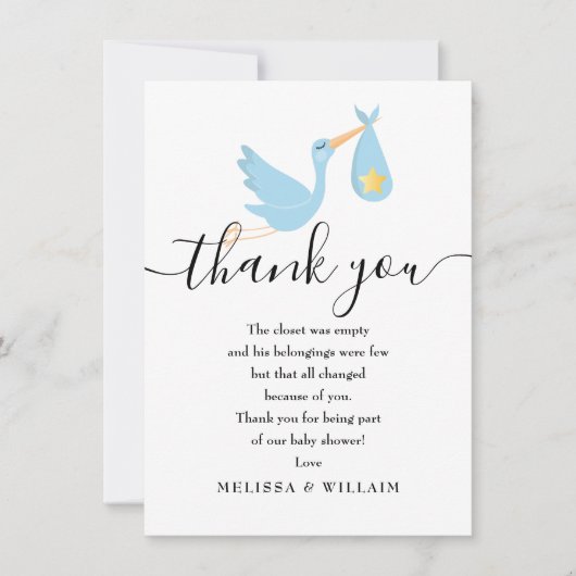 Speciale bezorging dank je gedicht baby jongen sho bedankkaart (Voorkant)