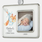 Speciale bezorging FOX Eerste Kerstfoto Verzilverd Omlijst Ornament (Links)