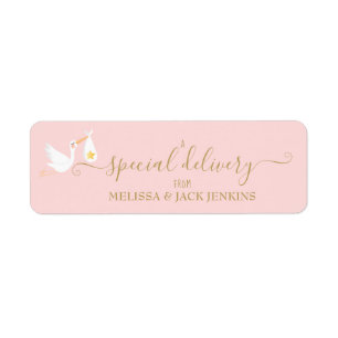 Speciale Bezorging Ooievaar Baby Roze Retouradres Etiket
