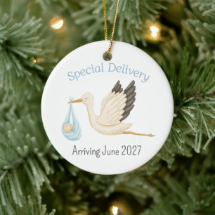 Speciale Bezorging Ooievaar Jongen Aankondiging Keramisch Ornament