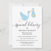 Speciale bezorging Ooievaar Ster Baby Shower Stroo Kaart (Voorkant)