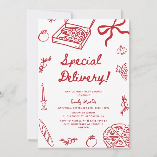 Speciale bezorging Pizza Baby shower Kaart (Voorkant)