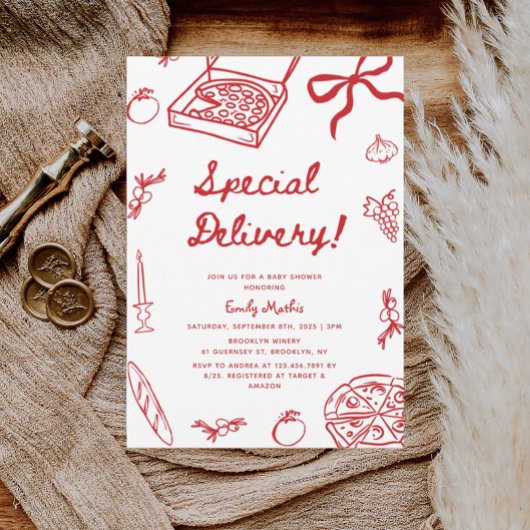 Speciale bezorging Pizza Baby shower Kaart
