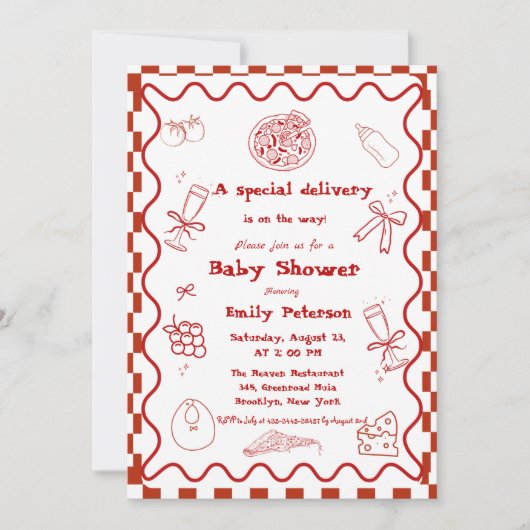Speciale bezorging Pizza Baby shower Party Kaart (Voorkant)