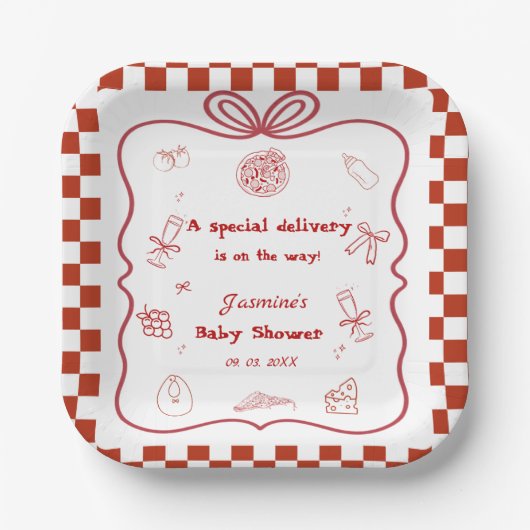 Speciale bezorging Pizza Baby shower Party Papieren Bordje (Voorkant)