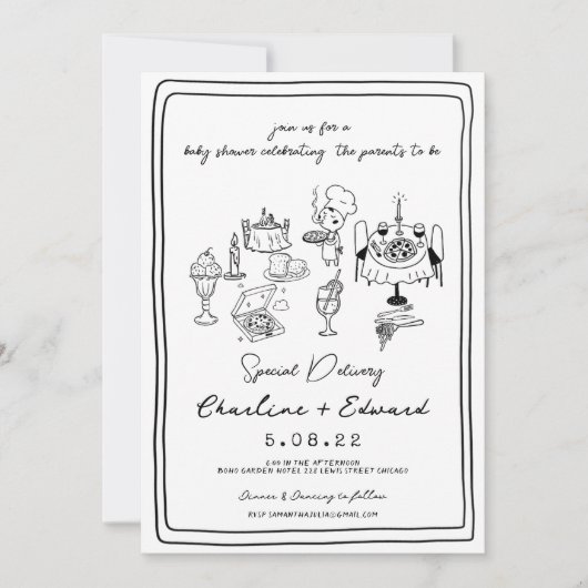 Speciale Bezorging Pizza doodle baby shower meisje Kaart (Voorkant)