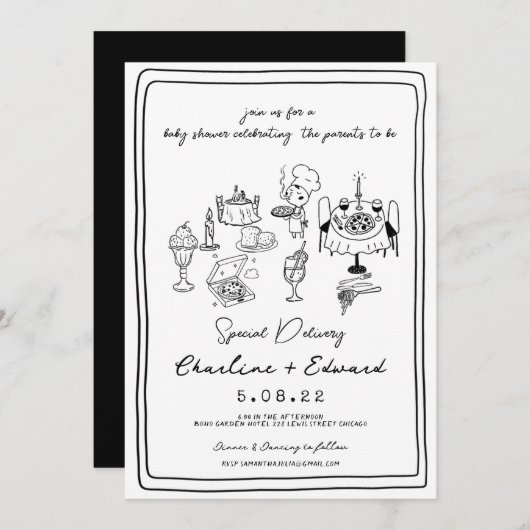 Speciale Bezorging Pizza doodle baby shower meisje Kaart (Voorkant / Achterkant)