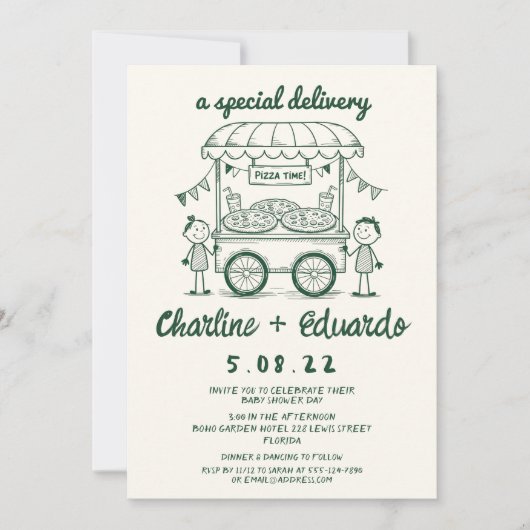 Speciale Bezorging Pizza doodle baby shower meisje Kaart (Voorkant)