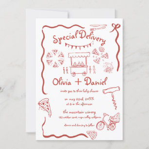 Speciale Bezorging Pizza doodle baby shower meisje Kaart