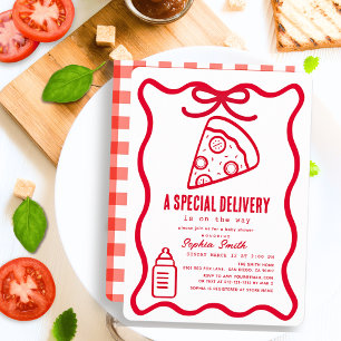 Speciale bezorging rode handgetekende pizza baby s kaart