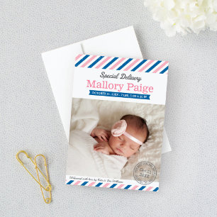 Speciale Bezorging Roze Blauwe Luchtpost Baby Meis Aankondiging